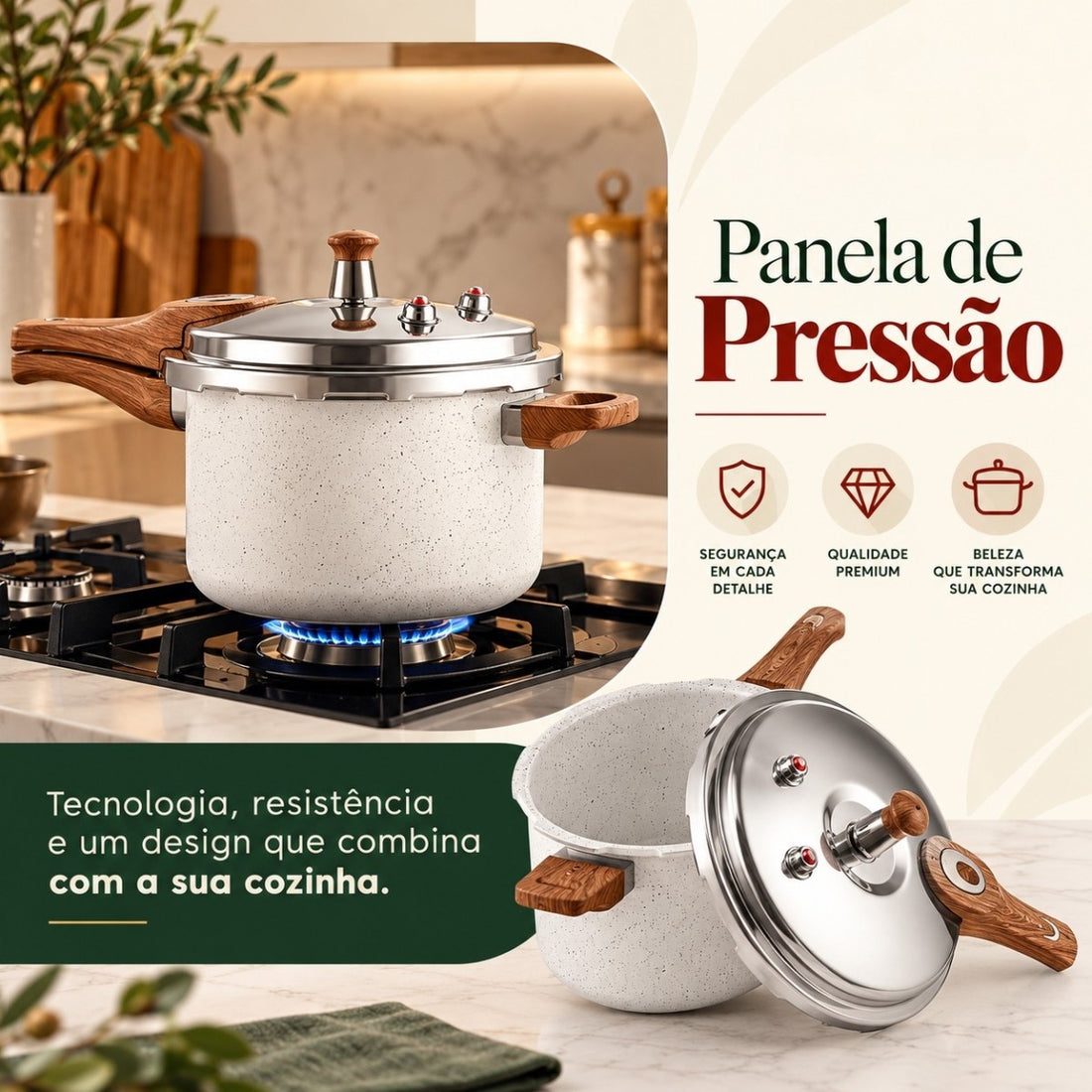 Panela de Pressão | 4,2L Fechamento Externo | Cerâmica Fava | Essenza Di Chef