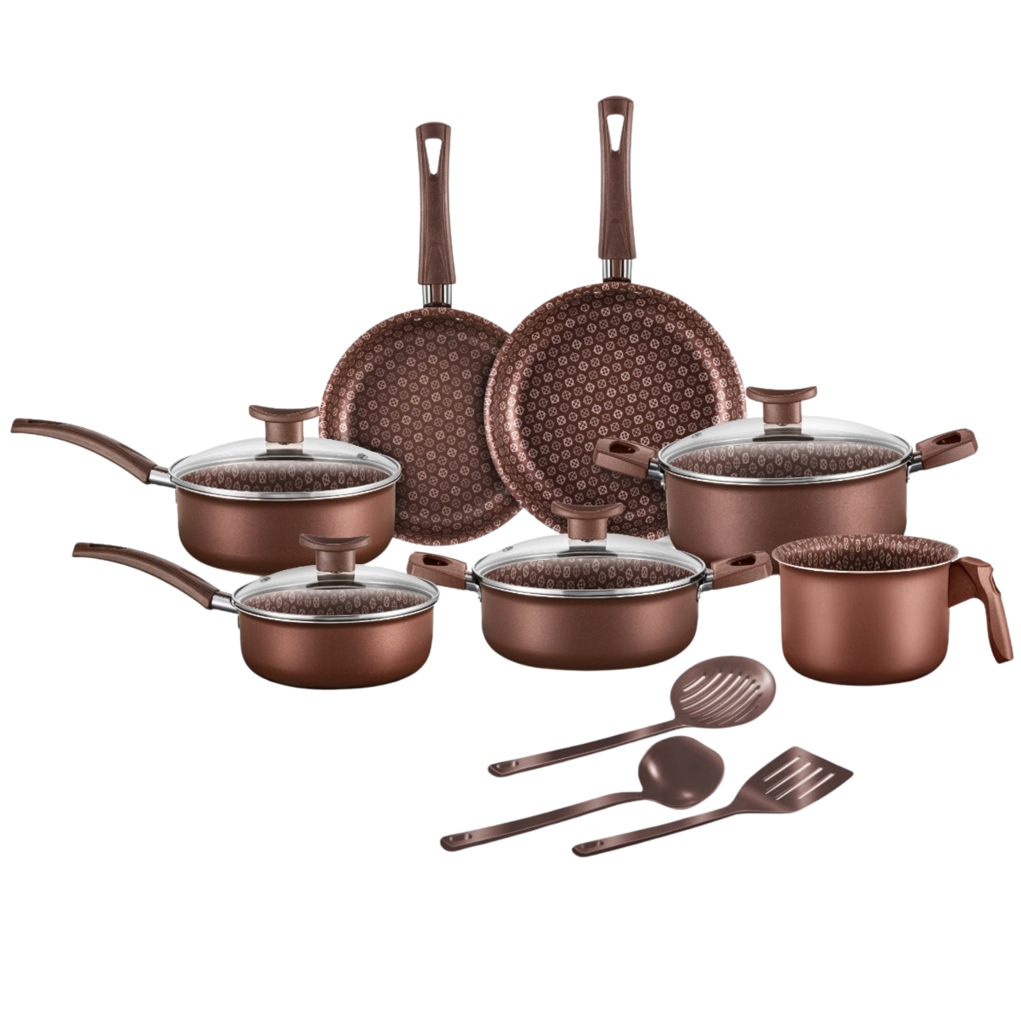 Jogo de Panela 10 Peças | Alumínio Antiaderente | Linha Premium | Essenza Di Chef - Marrom Escuro