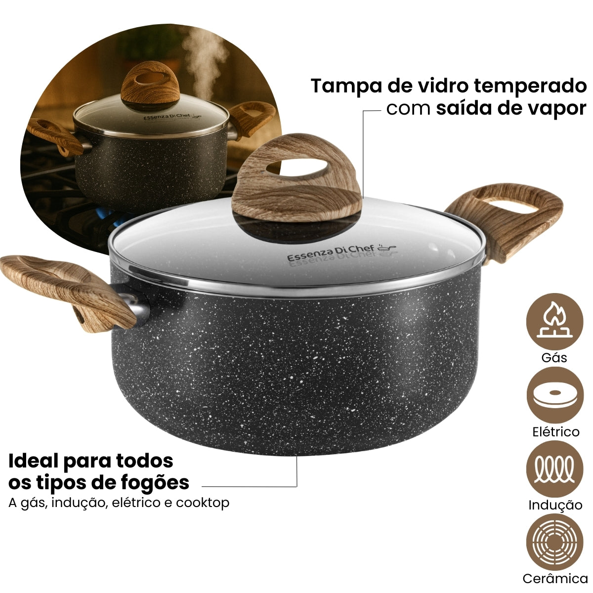 Jogo de Panelas 08 Peças | Cerâmica | Linha Stellato | Essenza Di Chef