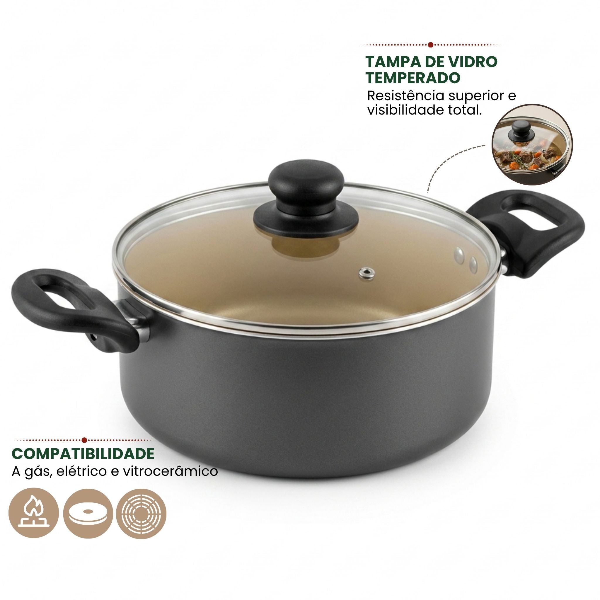 Jogo de Panela 09 Peças | Alumínio Antiaderente | Linha Clássica | Essenza Di Chef - Preto com Bege