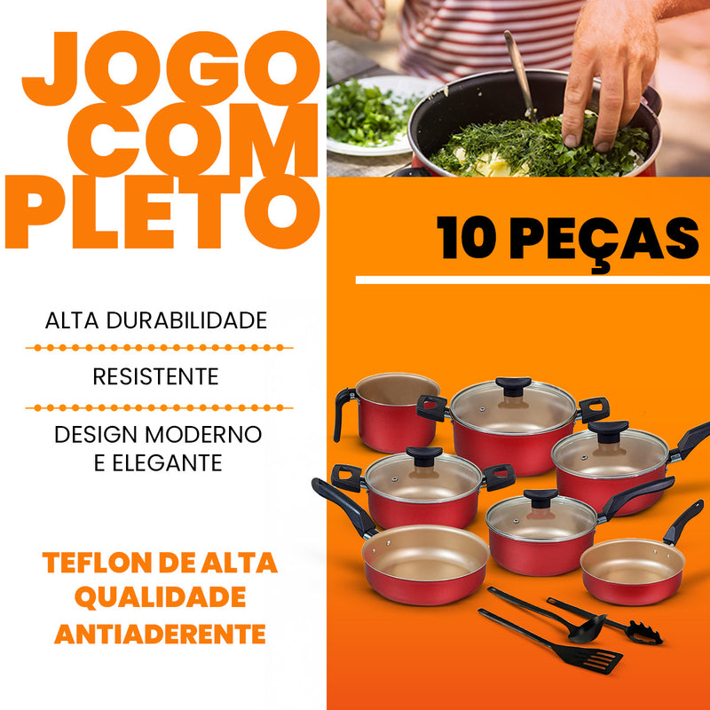 Jogo de Panelas Antiaderente 10 Peças - Cereja