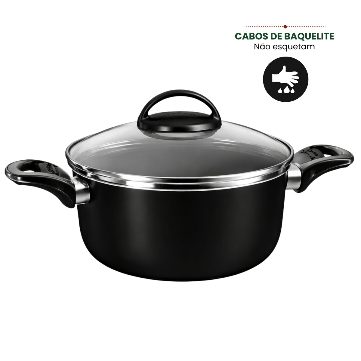 Jogo de Caçarola 05 Peças | Alumínio Antiaderente | Linha Clássica | Essenza Di Chef - Preto