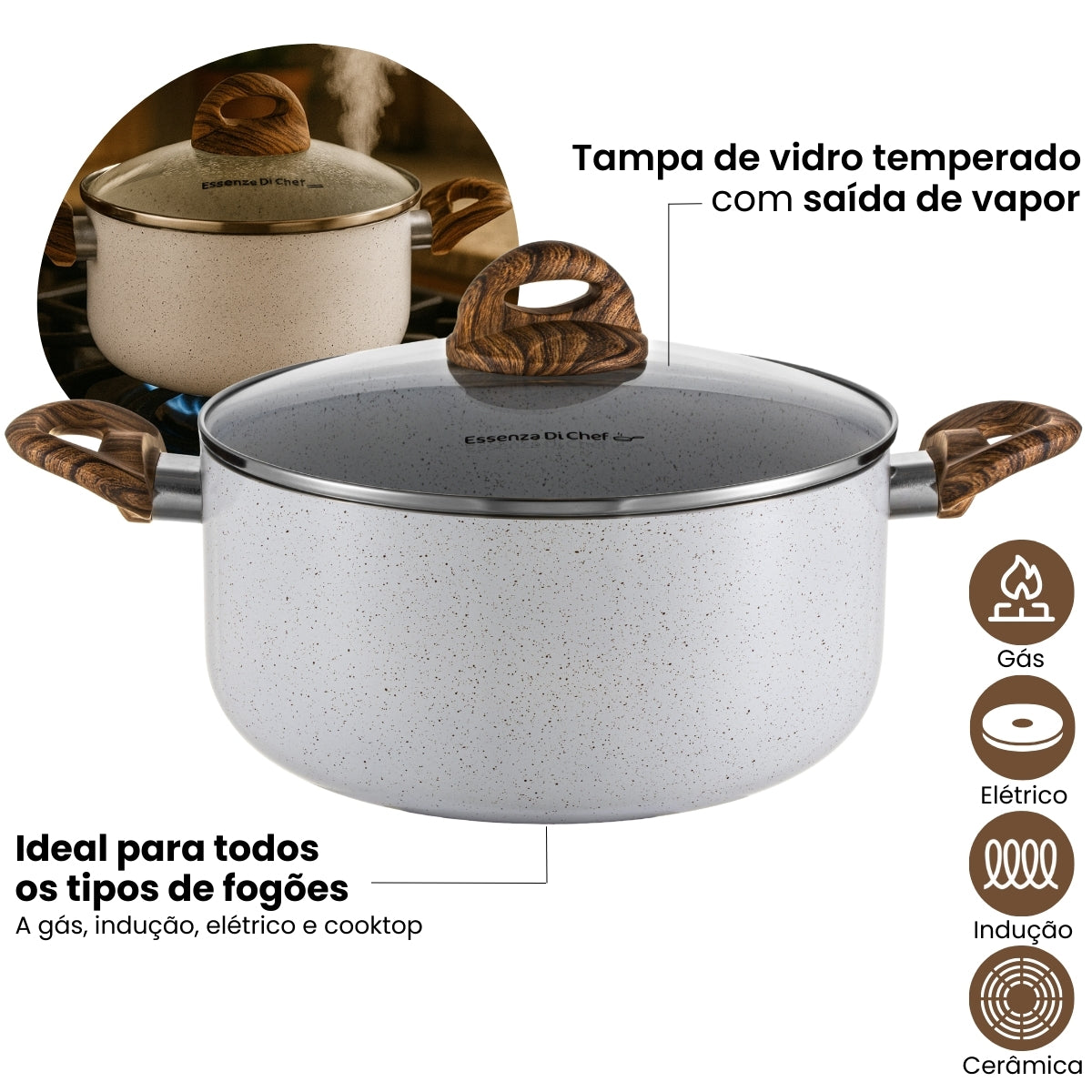 Jogo de Panelas 10 | Peças Cerâmica | Linha Fava | Essenza Di Chef