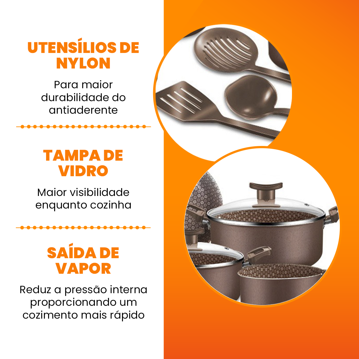 Conjunto Panelas Antiaderente 10 Peças Prime Alumínio - Marrom Escuro