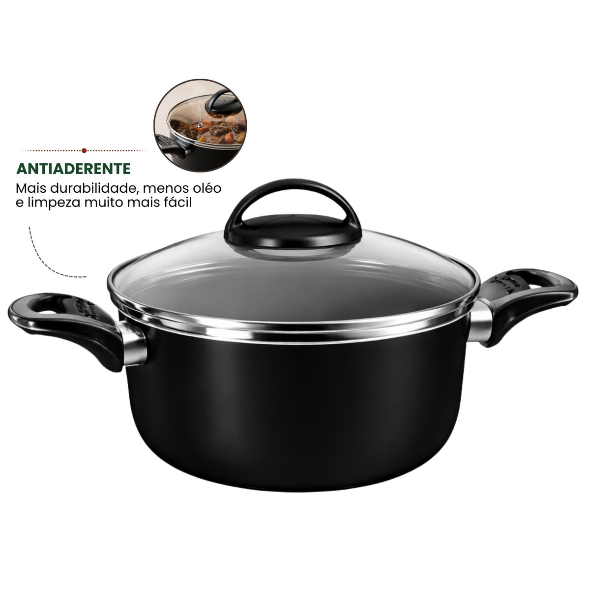 Jogo de Caçarola 05 Peças | Alumínio Antiaderente | Linha Clássica | Essenza Di Chef - Preto