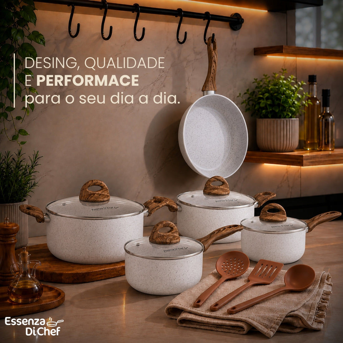 Jogo de Panelas 08 | Peças Cerâmica | Linha Fava | Essenza Di Chef