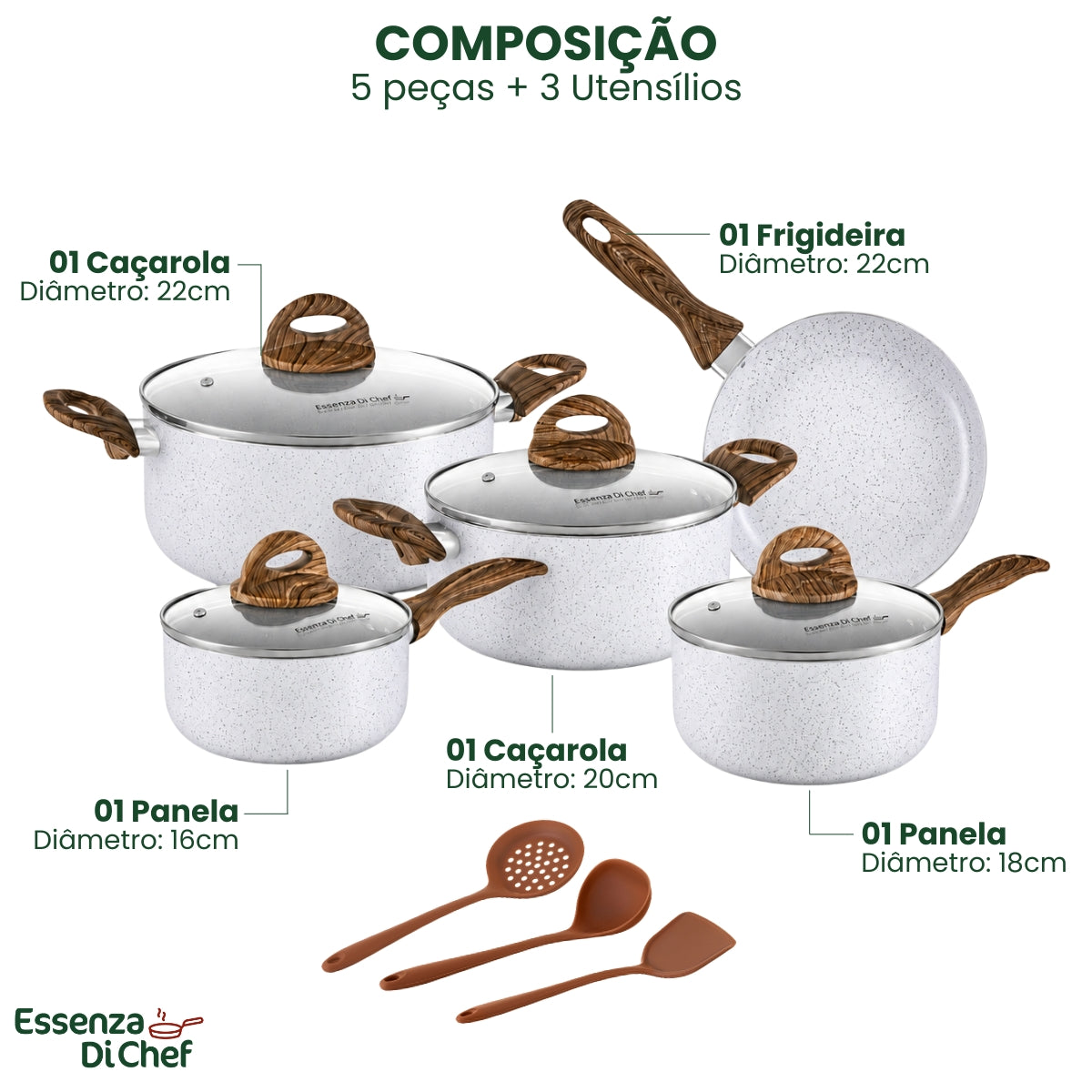 Jogo de Panelas 08 Peças | Cerâmica Antiaderente | Todos os Fogões | Linea Fava