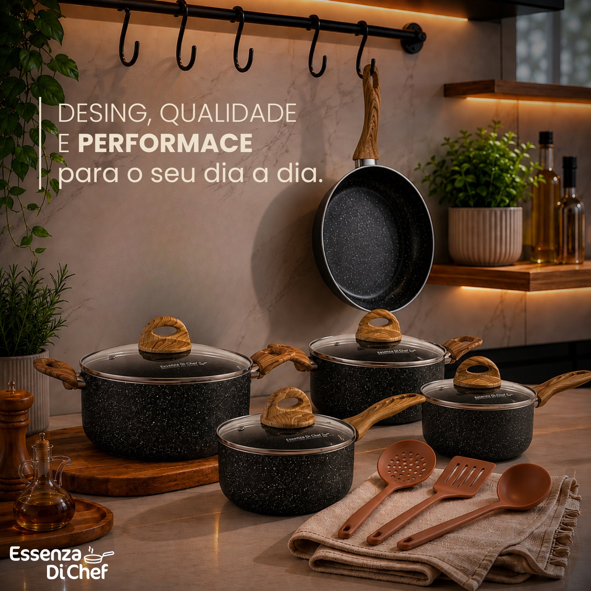 Jogo de Panelas 08 Peças | Cerâmica | Linha Stellato | Essenza Di Chef
