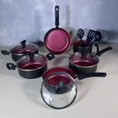 Jogo de Panelas Antiaderente 9 Peças - Preto com Cereja