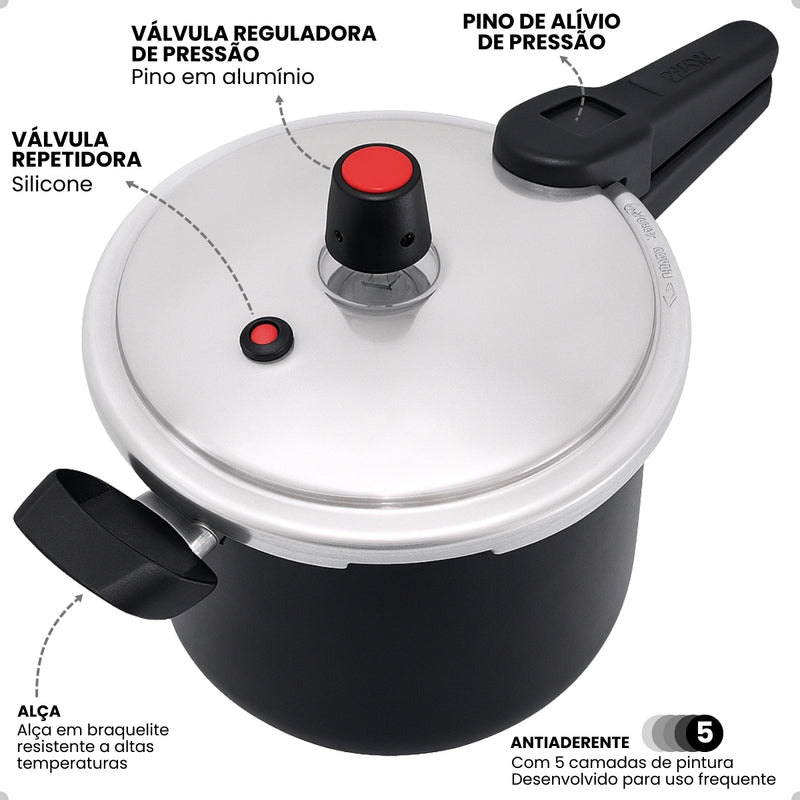 Panela De Pressão 4,5 Litros Antiaderente Fechamento Externo