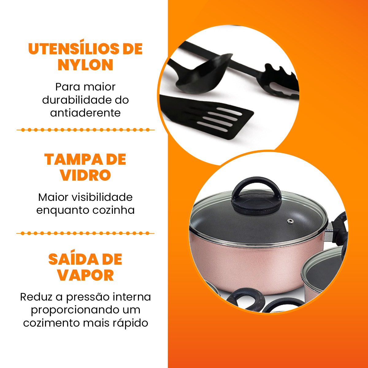 Jogo de Panelas Antiaderente 10 Peças - Rosé