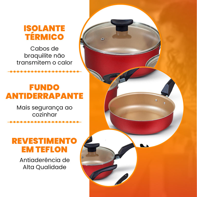 Jogo de Panelas Antiaderente 10 Peças - Cereja