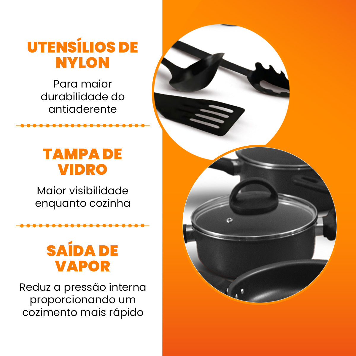 Conjunto De Panelas Antiaderente 17 Peças  - Preto