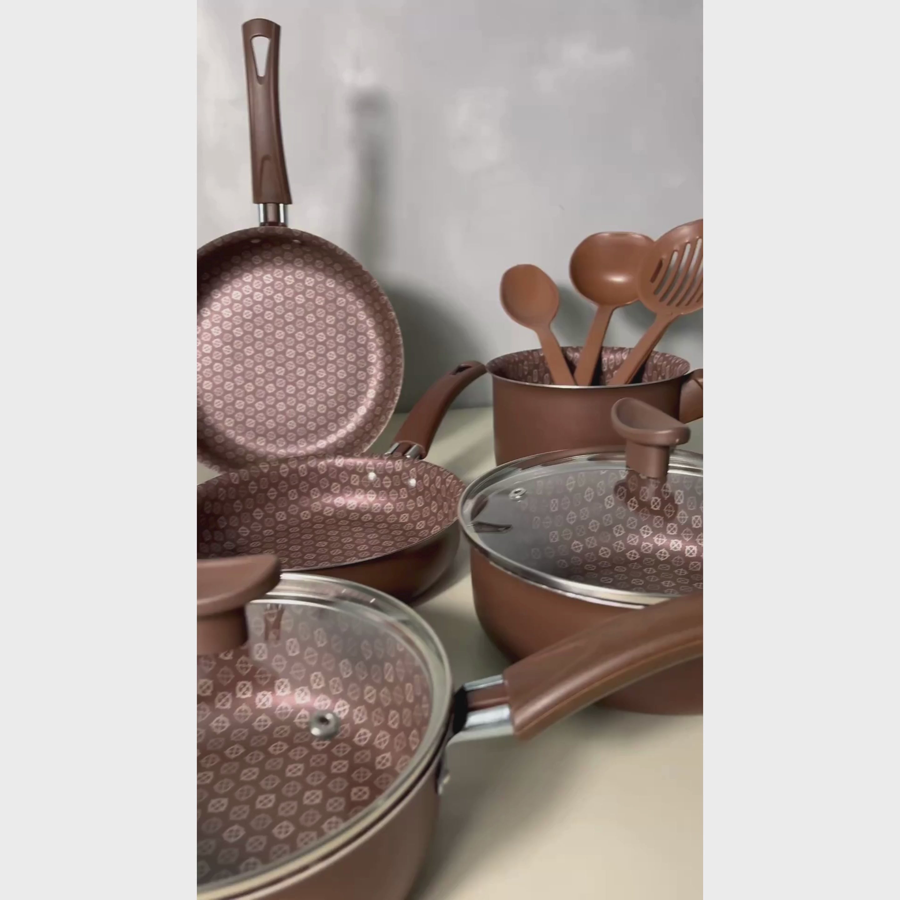 Conjunto Panelas Antiaderente 10 Peças Prime Alumínio - Marrom Escuro